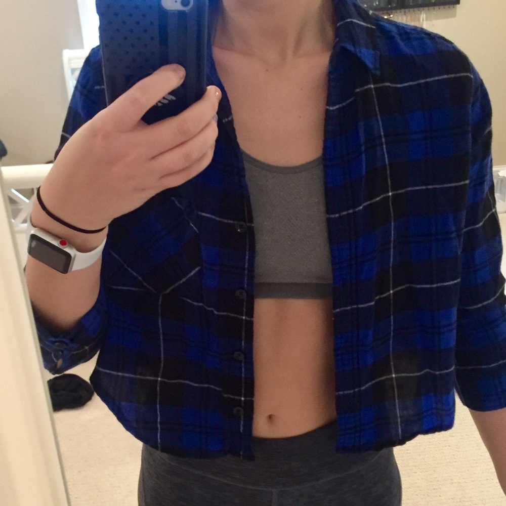 Cropped blue and black flannel